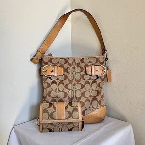Coach purse and wallet, tan canvas and leather